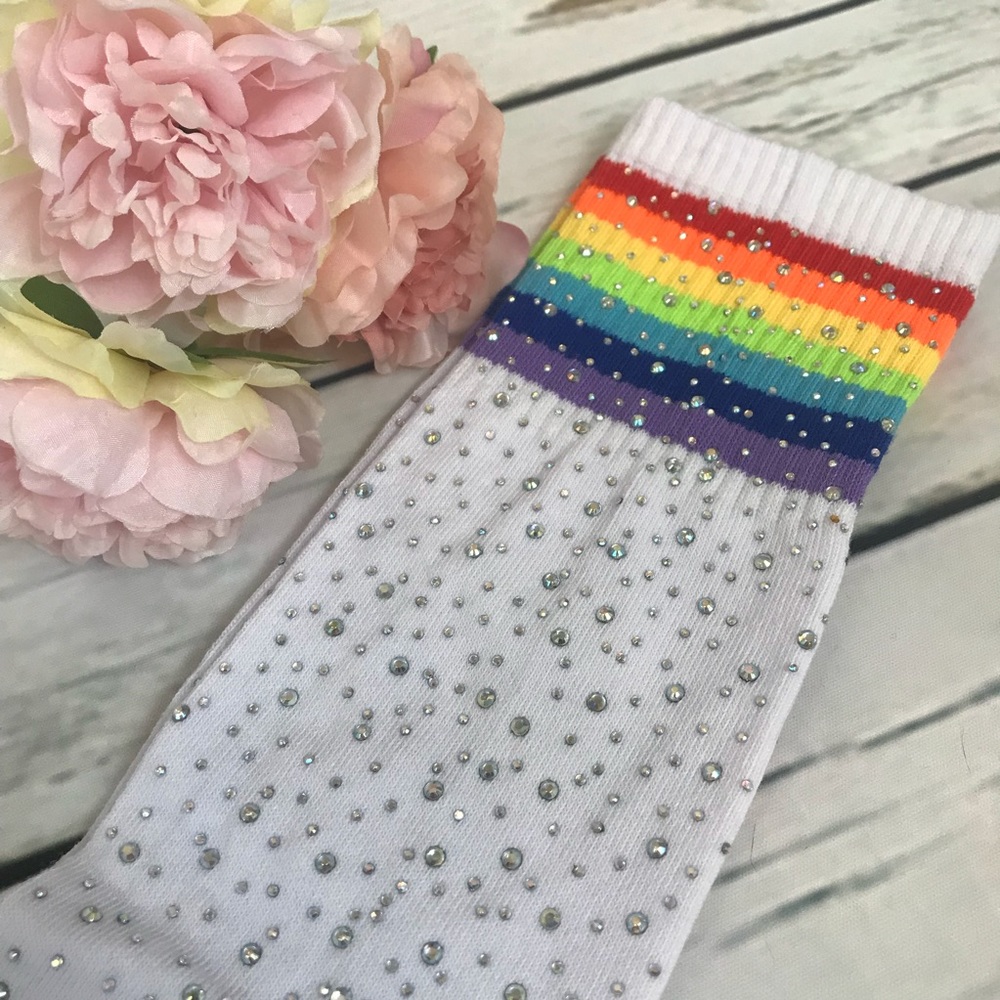 Sexy Bling Rhinestone Over The Knee Rainbow Socks - Picture 4 of 8